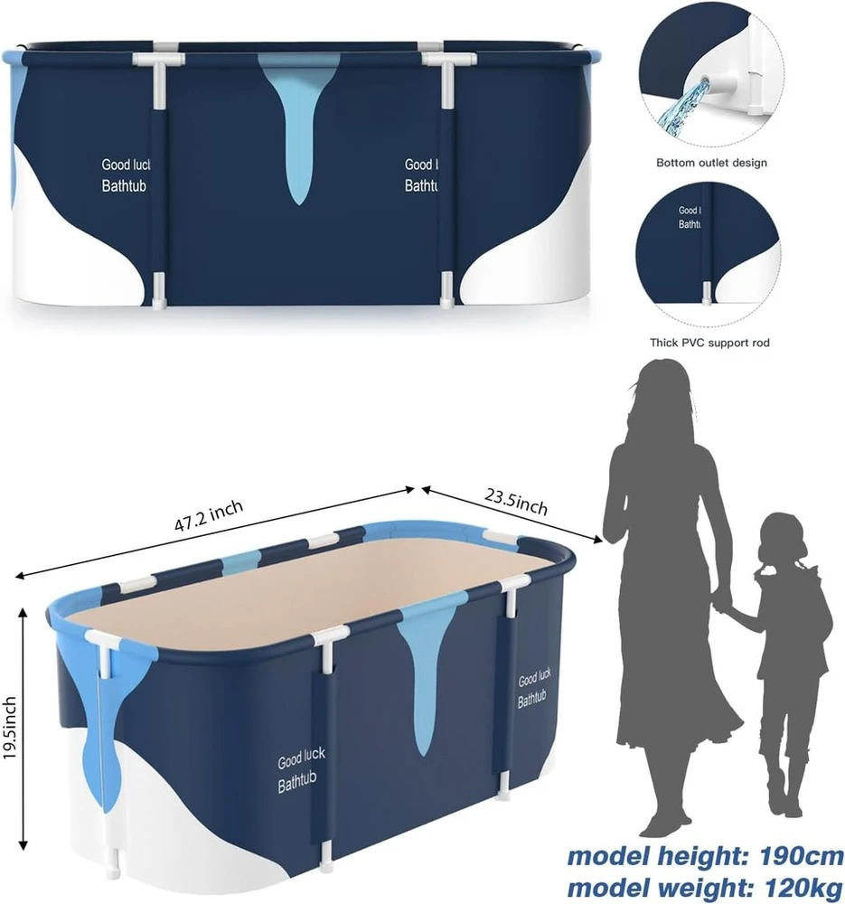 Hwging Sulankstoma vonia suaugusiems, 120 x 55 cm sulankstoma vonia, mobili maudymosi patirtis su lengvu montavimu, aplinkai nekenksminga sulankstoma vonia, idealiai tinka namų Spa, plastikinis atraminis strypas