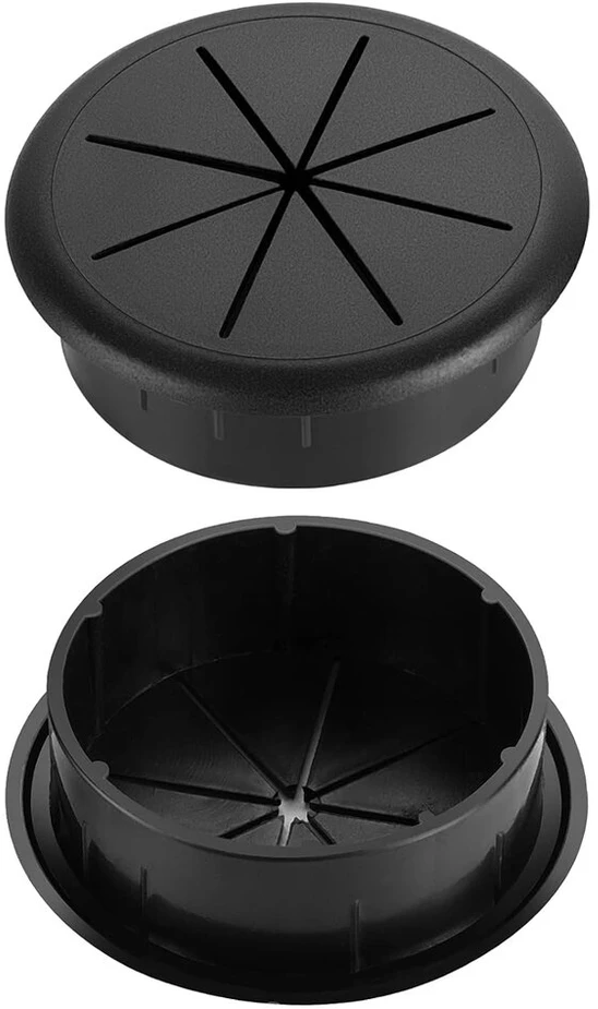 Hycc kabelių įvorė stalui 60 mm skersmens kabelių praėjimas plastikinis stalo kabelių įvorė juoda kabelių praėjimo anga stalui biuro stalams, 5 vnt.