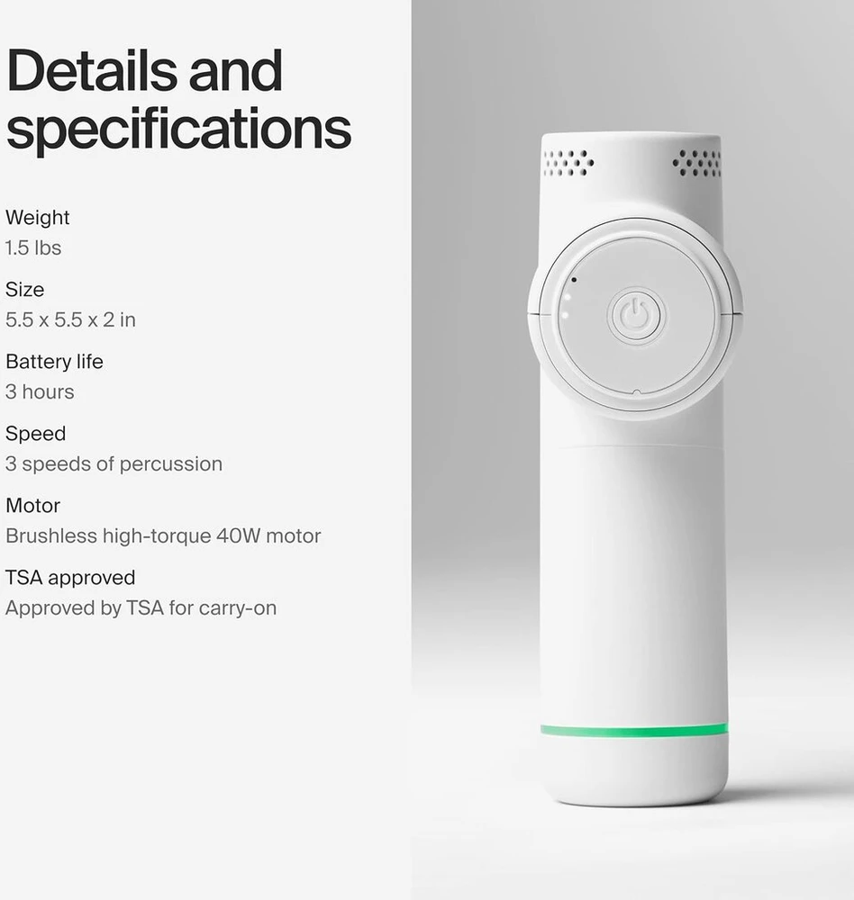 Hypervolt Go 2 - su Quiet Glide technologija - rankinis perkusinis masažinis pistoletas (hypervolt Go 2 Baltas)