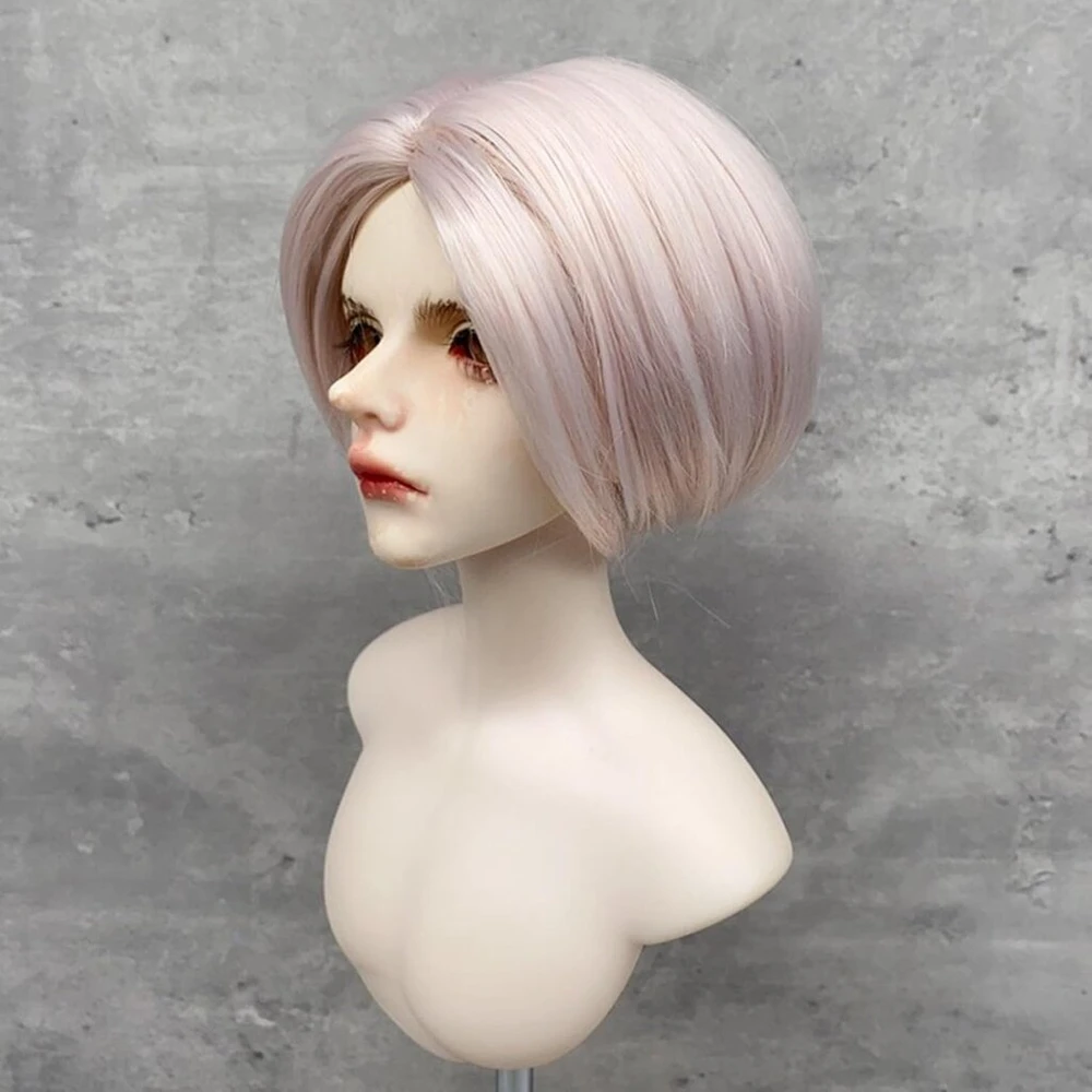 Hztyyier minkštas šilkinis perukas lėlei su viduriniu sklastymu, dirbtiniai plaukai rutuliniams mechaninėms lėlėms, tinklinis audinio kepuraitė, tinkama vyrams (1/6 15,5–17,5 cm galvos apimtis)