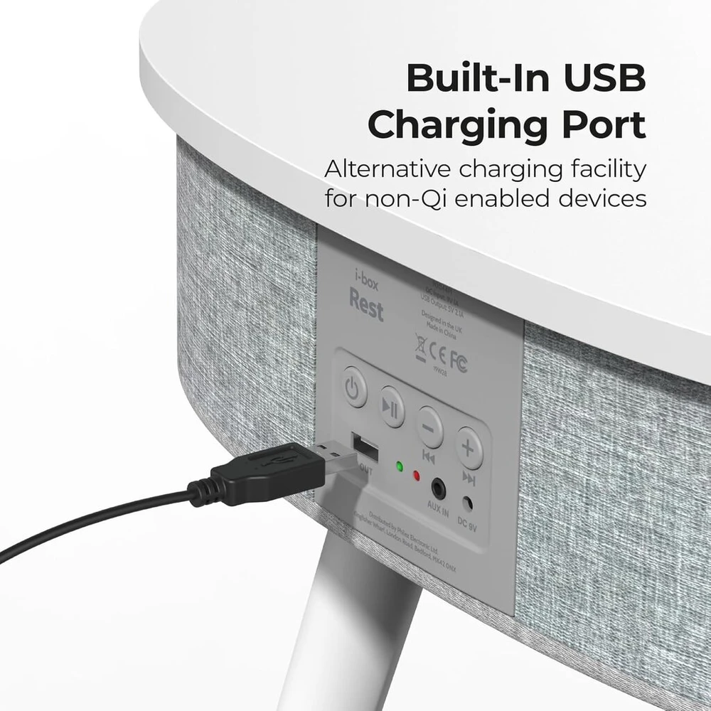 Kompiuterio kolonėlės I-box nešiojama staliukas su bluetooth garsiakalbiu, belaidžiu įkrovikliu ir usb įkrovimo prievadu, kavos staliukas su įkrovimo stotele