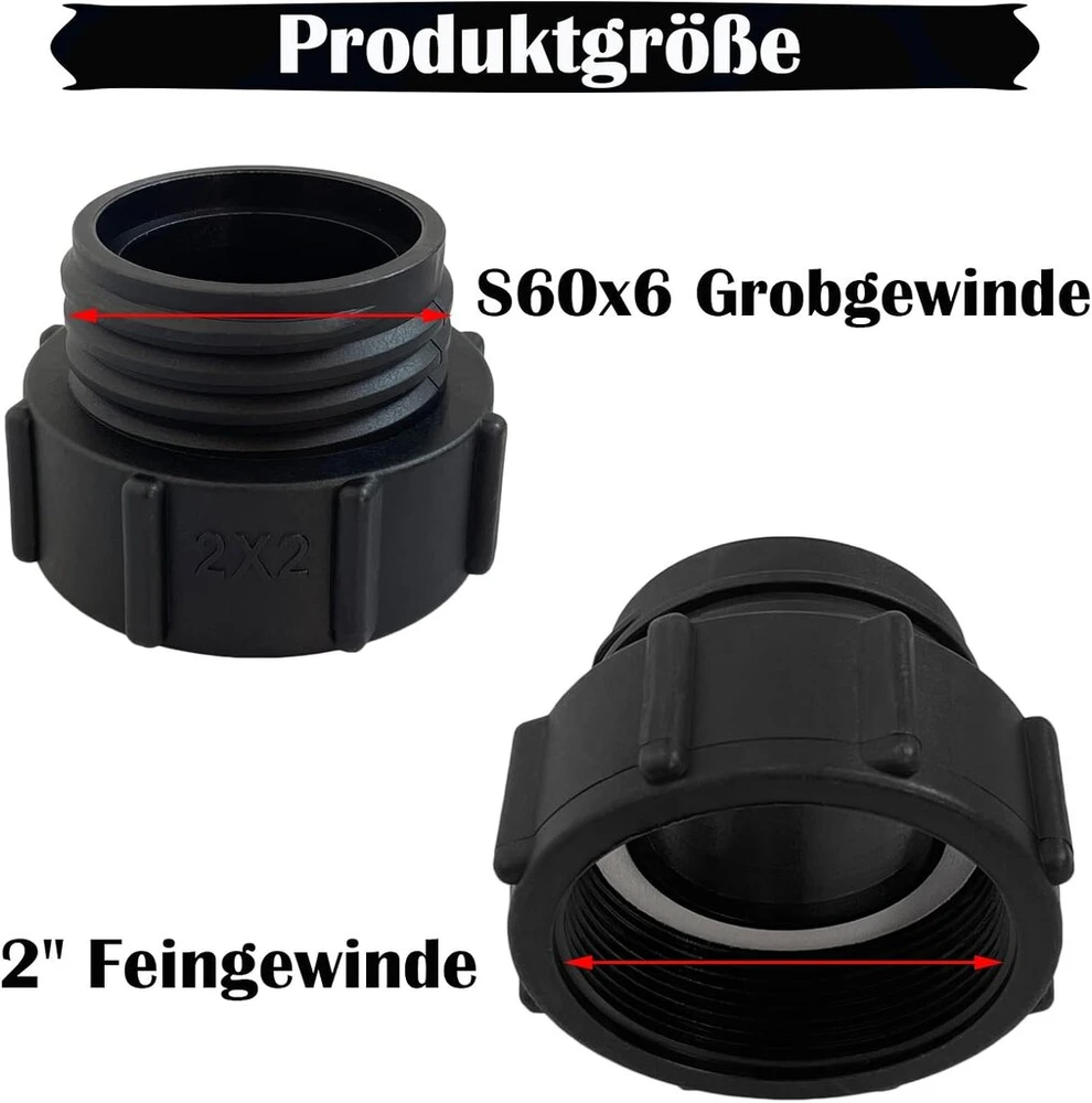 Ibc adapteris, 2 colių smulkus sriegis į s60 x 6 stambų sriegį, ibc talpos adapteris, 2 colių vidinis sriegis į s60 x 6 (60 mm) išorinį sriegį, ibc talpos priedai ibc vandens talpai (1 vnt.)
