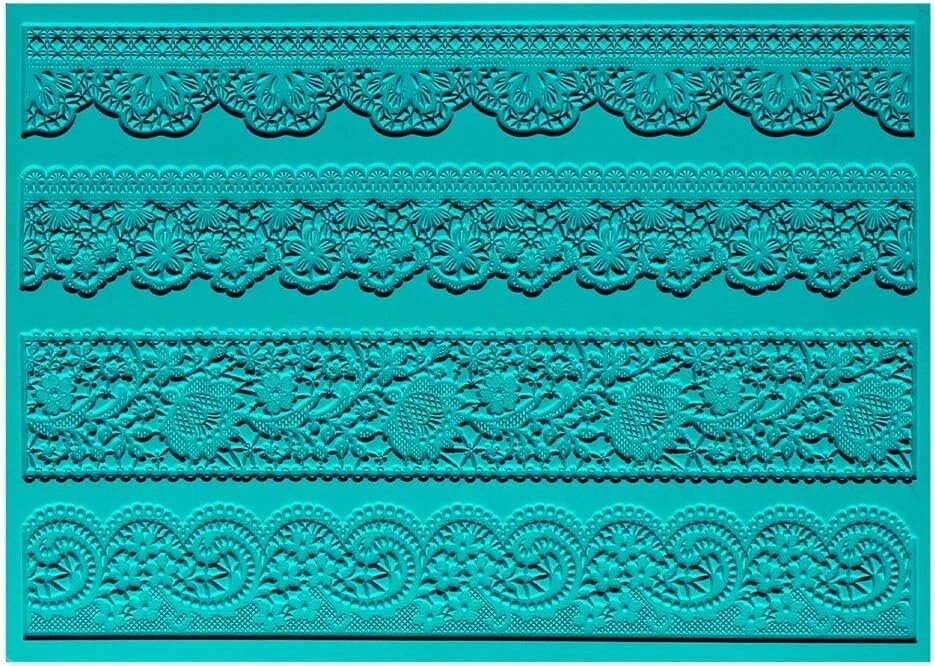 Ideen mit Herz silikoninis dekoratyvinis kilimėlis | silikoninė forma fondantui | aukštis: 2 mm | nėrinių dizainas | idealiai tinka nėrinių kraštams gaminti | įrankis fondantui formuoti (dizainas 44 | 21 cm x 15 cm)