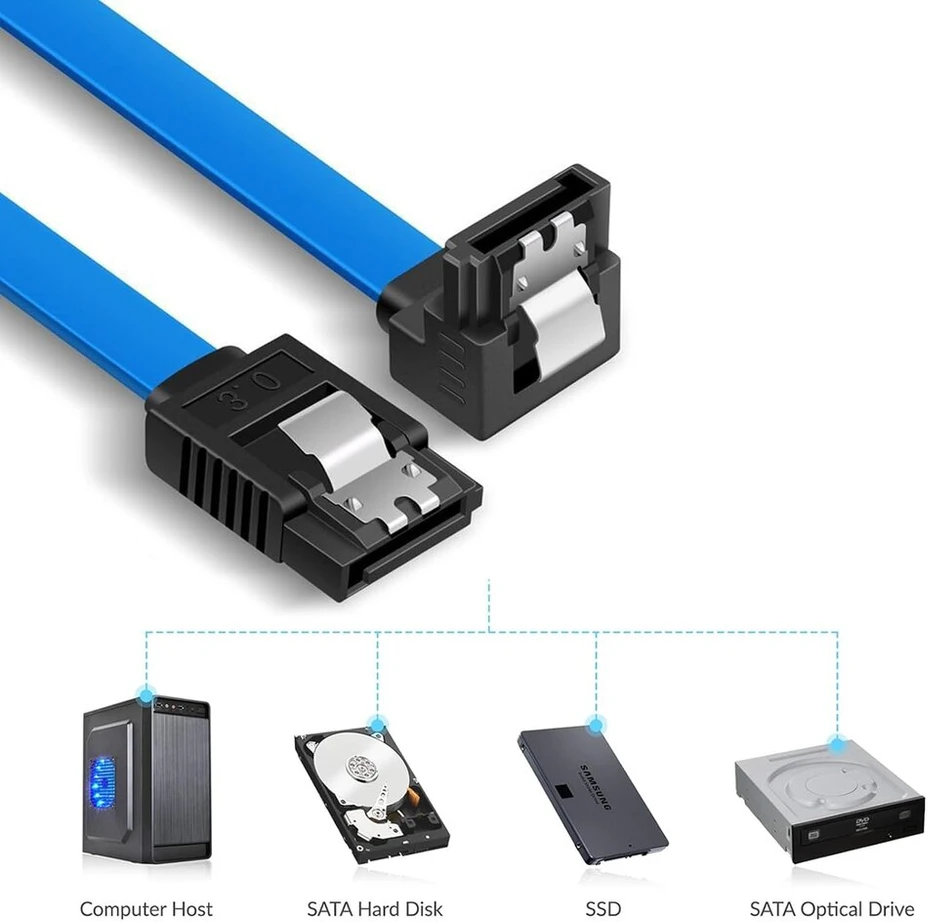 Ieron Sata kabelis 6gbps Sata 3 (0.5m) L formos 7 kontaktų Sata Iii kabelis su fiksavimo mechanizmu Hdd / Ssd duomenims standiesiems diskams, Sata Hdd/ssd, Cd ir Dvd įrenginiams, Sata I ir Ii, 20 colių, mėlynas