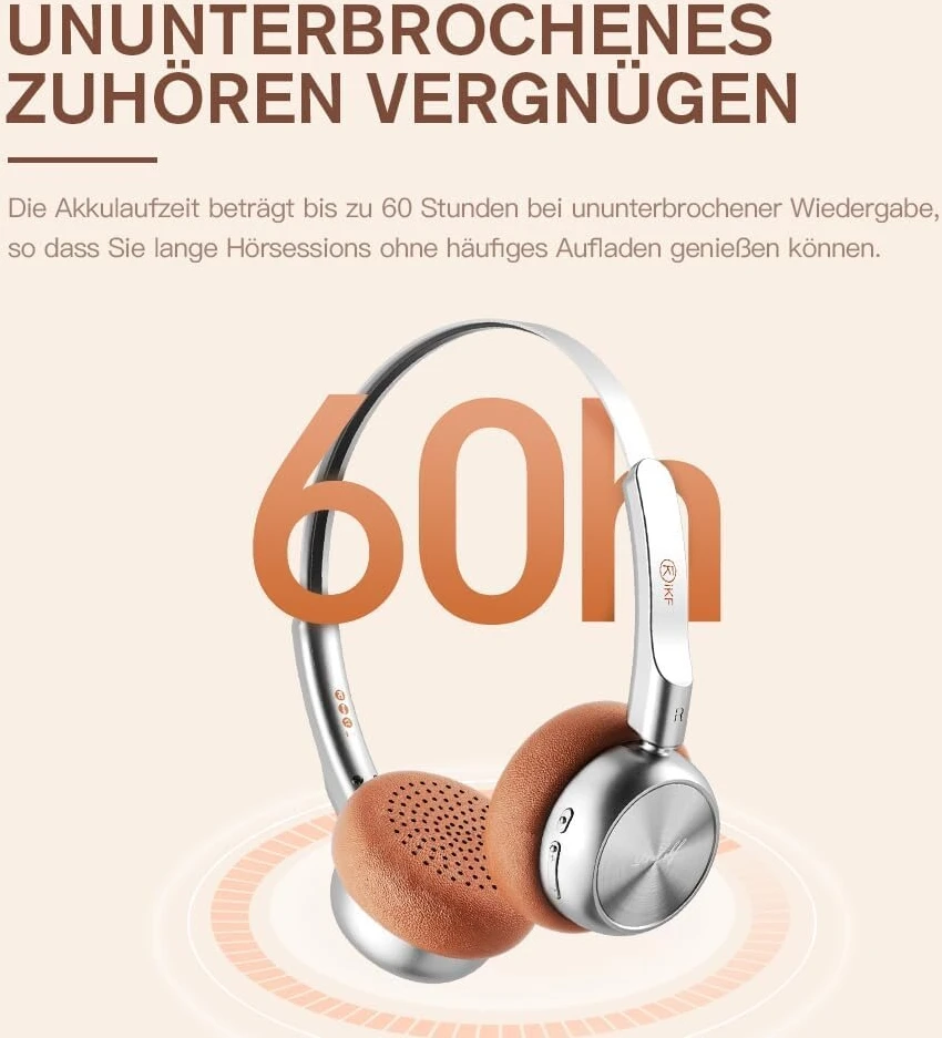 Ikf R1 retro belaidės ausinės su 60 valandų atkūrimo laiku, lengvos bluetooth 5.4 ausinės, hifi stereo garsas su eq režimais, vintažinis 80/90-ųjų dizainas, 0.038s žaidimų režimas ir aukščiausios kokybės komfortas