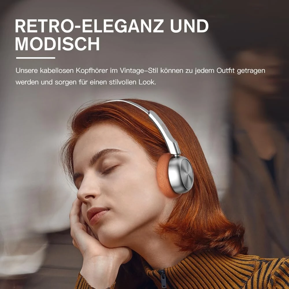 Ikf R1 retro belaidės ausinės su 60 valandų atkūrimo laiku, lengvos bluetooth 5.4 ausinės, hifi stereo garsas su eq režimais, vintažinis 80/90-ųjų dizainas, 0.038s žaidimų režimas ir aukščiausios kokybės komfortas