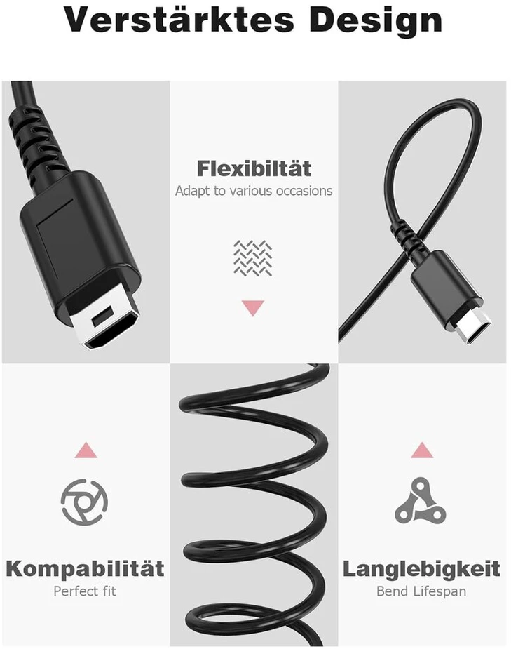 Įkrovimo laidas, suderinamas su Nintendo Ds Lite, 2 vnt., 1,2 m ilgio laidas tik Nintendo Ds Lite įkrovimo laidui, 1a juodas, 1,2 m