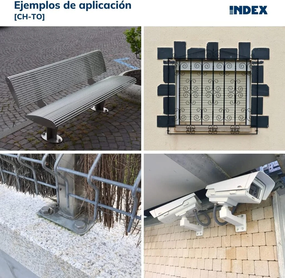 Index Anchor Fixing Systems Ch tvirtinimo sistema – 15 vnt. Antigiro rinkinys didelėms apkrovoms (danga, 6,8 mm šešiabriaunis varžtas – M6 x 60 mm, skersmuo 8 mm)
