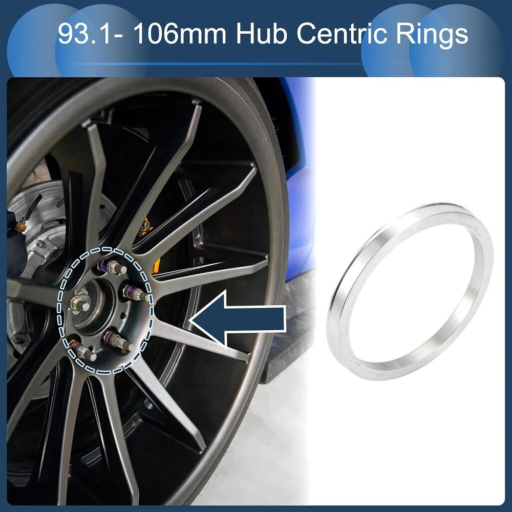 Infinauto Centravimo žiedai, 106mm Od 93.1mm Id automobilio ratlankio centravimo žiedai aliuminio lydinio sidabro spalvos 4vnt