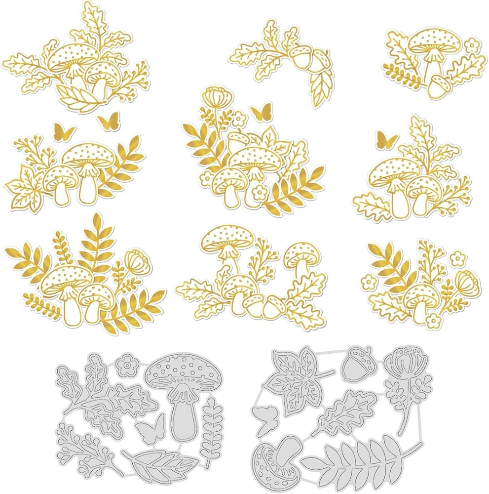 Infunly 28 vnt. grybų formelių, gėlių karšto folijavimo lapų 3d formelės, trafaretas albumui, popieriaus įspaudimo formelės kortelių gamybai, scrapbooking dekoravimo popieriaus formelės