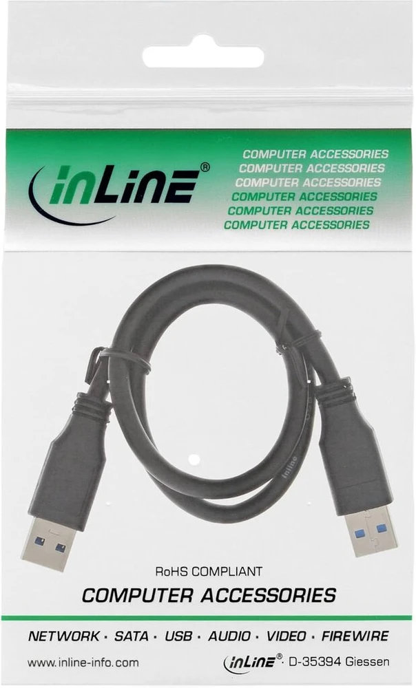 Inline® 0,5 m Usb 3.0 kabelis 0,5 m Usb A/usb A kištukas – Usb kabelis – Usb (kabeliai 0,5 m; Usb A; Usb A 3.0 – juodas (gen 1), kištukas/kištukas, juodas)