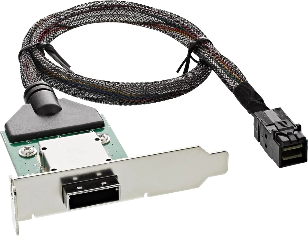 Inline 27656a sas hd žemo profilio pci lizdo laikiklis su kabeliu, išorinis sff-8088 į vidinį sff-8643, 0,5 m