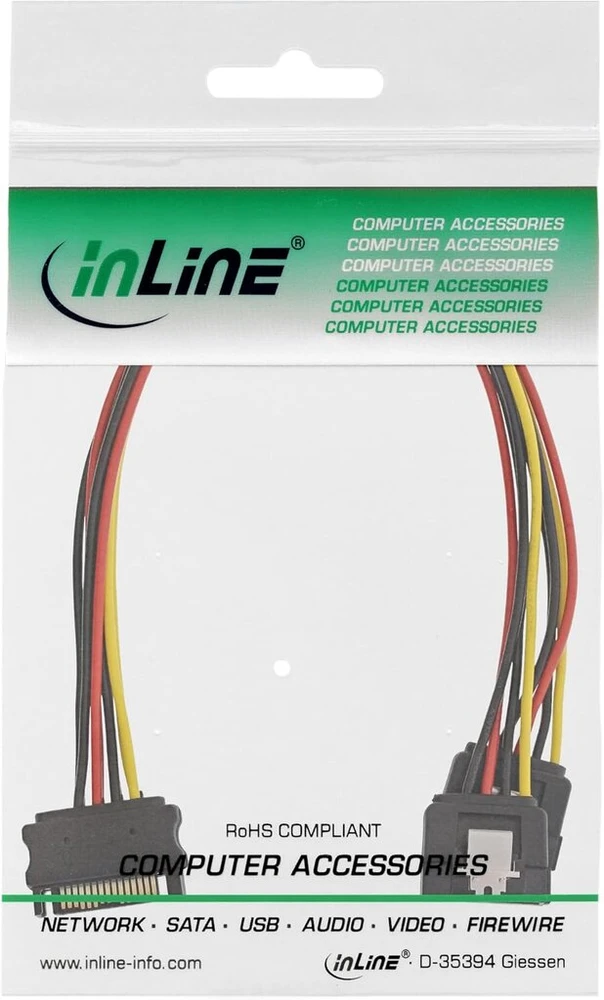 Inline 29683c Sata maitinimo Y kabelis Sata moteriška į 2x Sata vyriška su apsauginiu fiksatoriumi 0.3 m