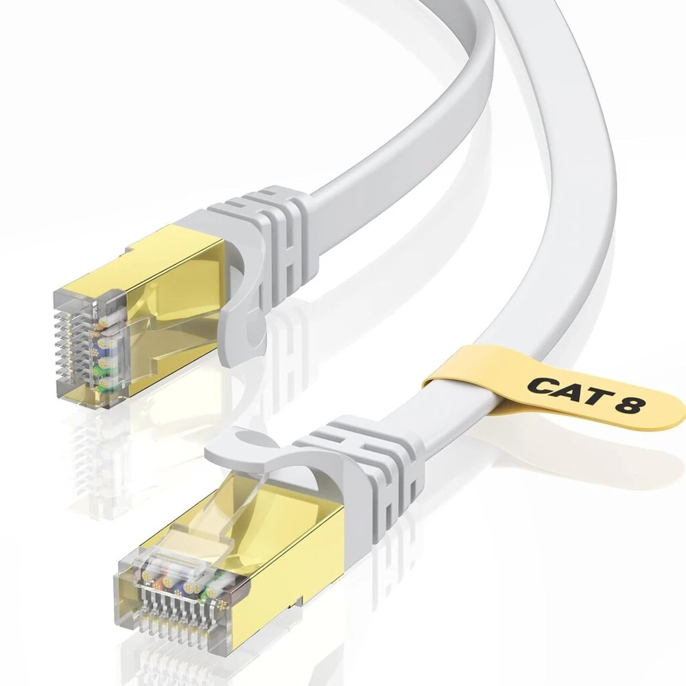 Inline Cat8 Lan kabelis 8m, 40gbps/2000mhz, plokščias, Stp Rj45