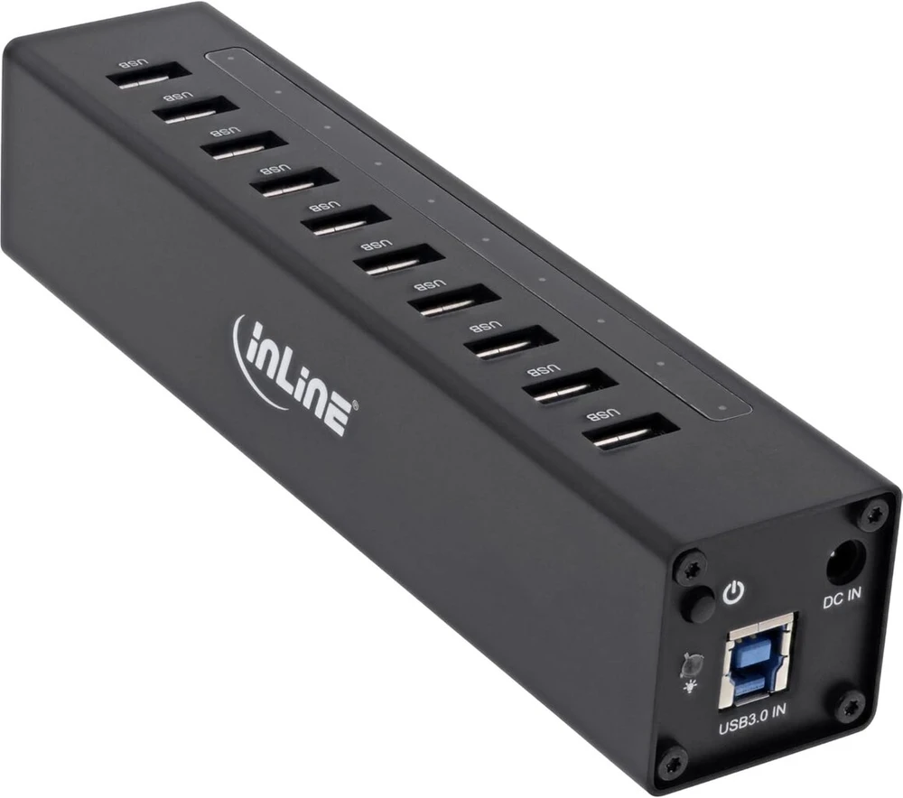 Inline® Usb 3.0 šakotuvas su aliuminio korpusu ir 4a maitinimo šaltiniu (10 prievadų), juodas