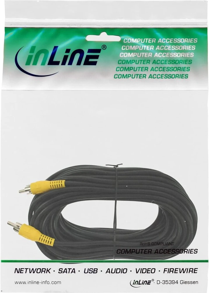 Inline® vaizdo kabelis, Inline®, 1x Rca M/m 10m, geltoni kištukai