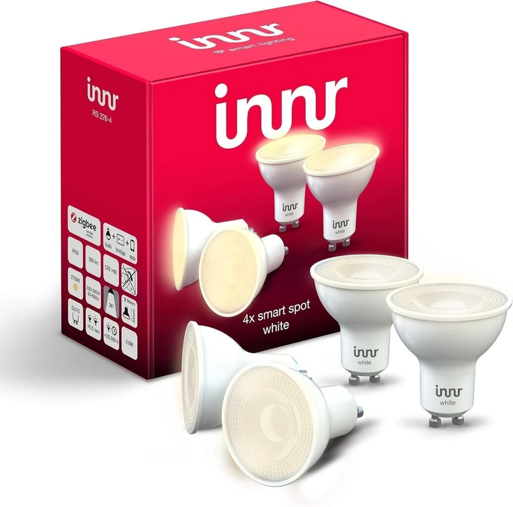 Innr gu10 išmanioji led lemputė, šilta balta šviesa, pritemdoma, suderinama su philips hue (reikalingas tiltas), 2700 k