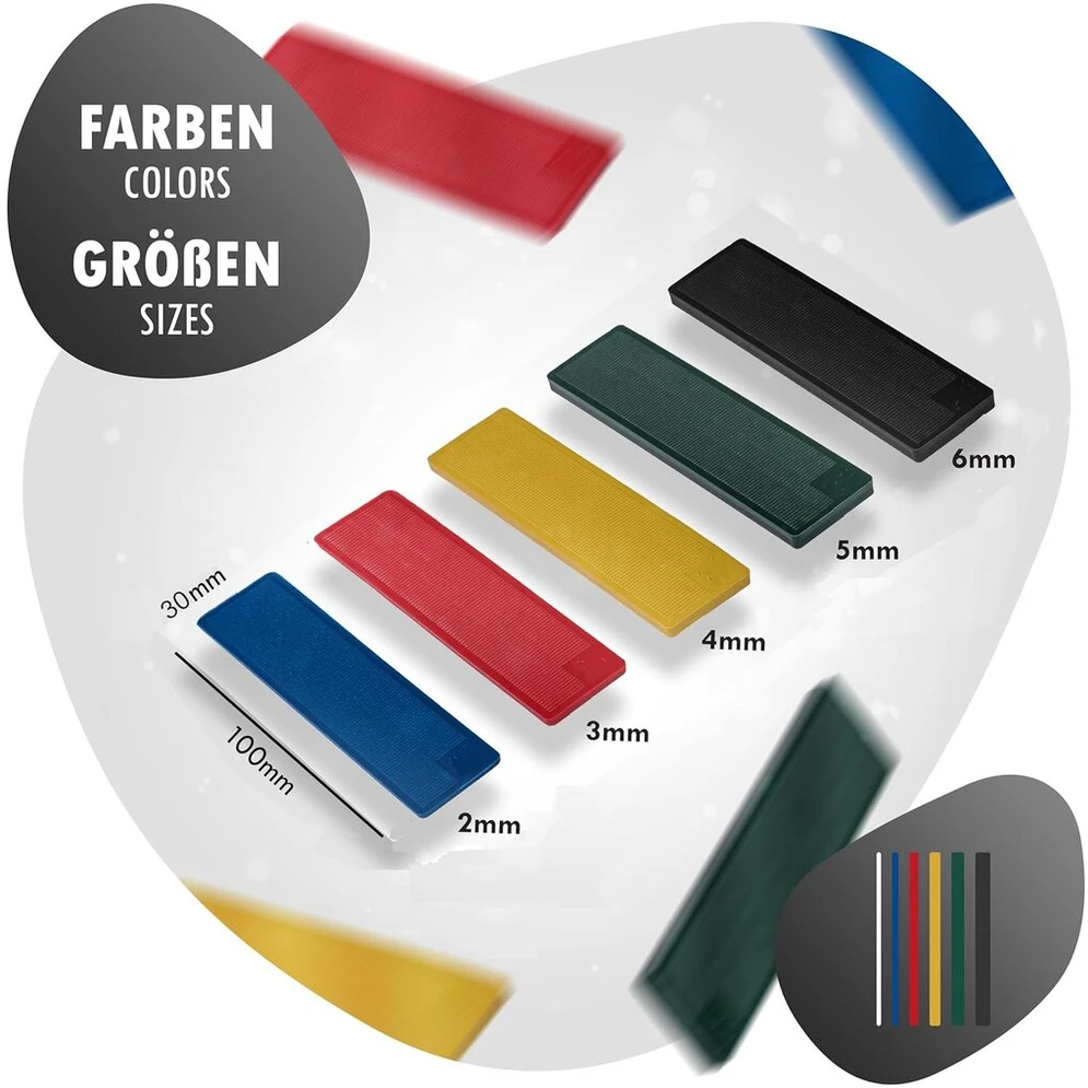 Intako plastikiniai stiklinimo blokeliai – 300 vnt. rinkinys – 30 x 100 mm – šeši aukščiai nuo 2 iki 6 mm – tarpikliai – tarpikliai – pakloto plokštės – langų blokeliai – stiklinimo blokeliai – įvairių spalvų