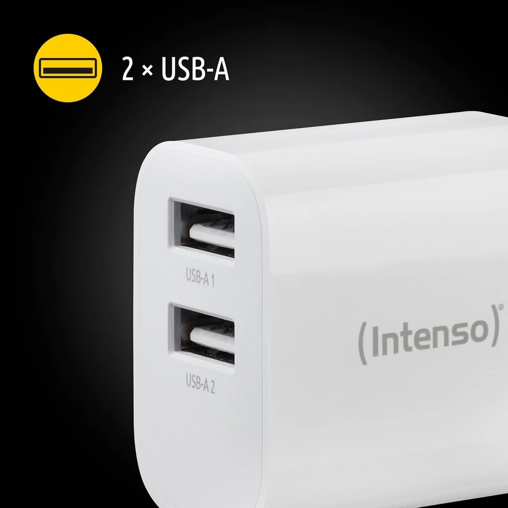 Intenso maitinimo adapteris W24aa Usb-a įkroviklis su 2 Usb-a prievadais, 24 W, baltas