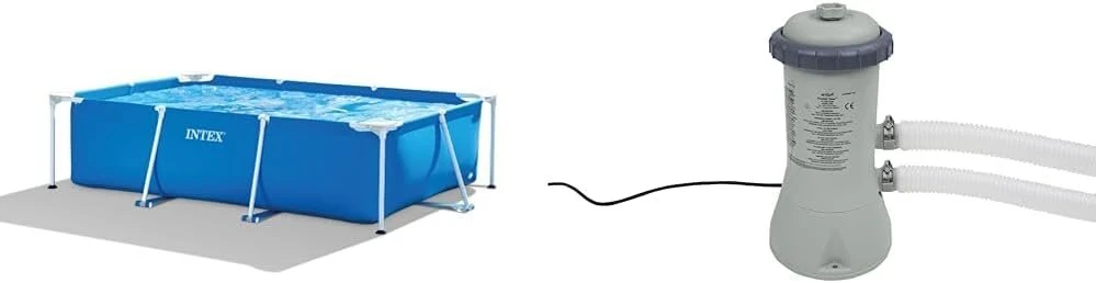 Intex stačiakampis karkasinis baseinas - antžeminis baseinas - 260 x 160 x 65 cm ir krystal clear kasetinis filtro siurblys - baseino kasetinė filtravimo sistema - 900 l/h
