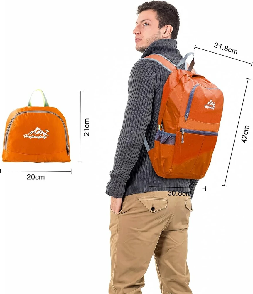 Intirilife sulankstoma kuprinė, itin lengva, unisex, žygių kuprinė, atspari vandeniui, oranžinė, skirta laukui