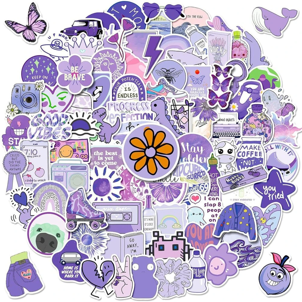 Iospkkio® 100 vienetų violetinės pasaulio lipdukai mieli pasaulio stiliaus estetiniai lipdukai mieloms mergaitėms nešiojamam kompiuteriui, sąsiuviniui, riedlentei, lagaminui paaugliams (violetiniai)