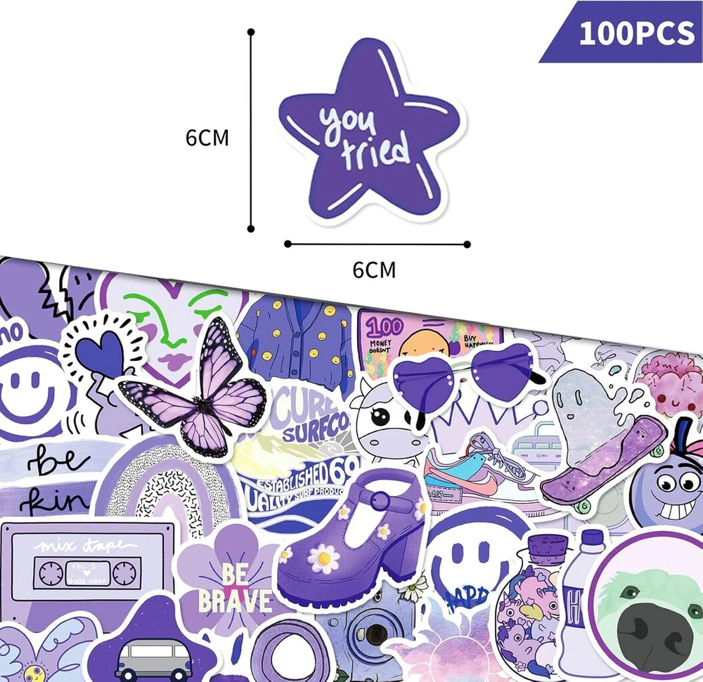Iospkkio® 100 vienetų violetinės pasaulio lipdukai mieli pasaulio stiliaus estetiniai lipdukai mieloms mergaitėms nešiojamam kompiuteriui, sąsiuviniui, riedlentei, lagaminui paaugliams (violetiniai)