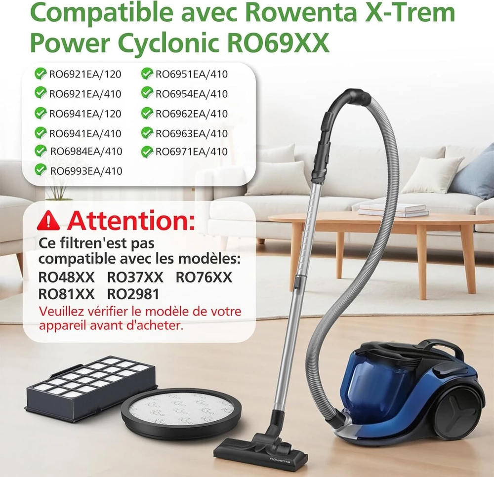 Isincer 2 vnt. Hepa filtras, suderinamas su Rowenta Cyclonic X-trem Power dulkių siurbliu Ro6984ea Ro6941ea Ro6963ea Ro6921ea Ro6971ea Ro6993ea (ro69 X X), atitinka Zr006001, originalus Oem Zr006001
