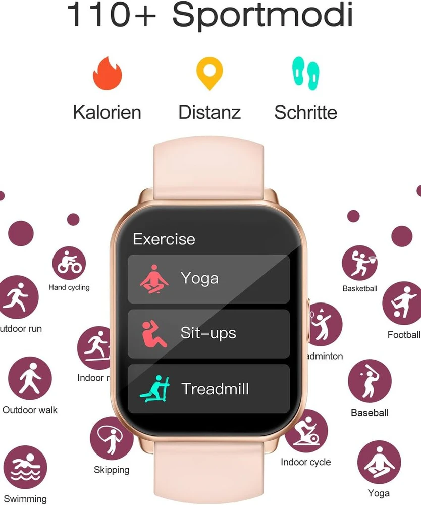 Išmanusis laikrodis moterims ir vyrams su bluetooth telefono funkcija, 1.85 colio hd ekranas, fitneso seklys, išmanusis fitneso laikrodis su pedometru, 110+ sporto režimų, širdies ritmo ir miego stebėjimas, suderinamas su ios ir android