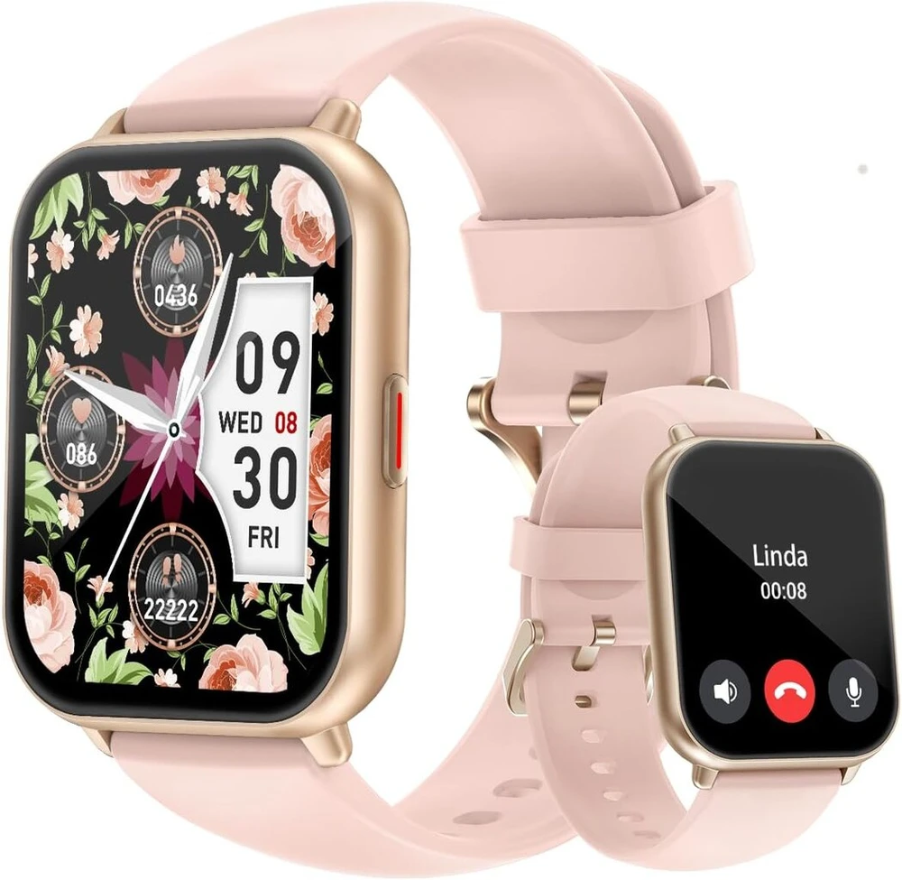 Išmanusis laikrodis moterims ir vyrams su bluetooth telefono funkcija, 1.85 colio hd ekranas, fitneso seklys, išmanusis fitneso laikrodis su pedometru, 110+ sporto režimų, širdies ritmo ir miego stebėjimas, suderinamas su ios ir android