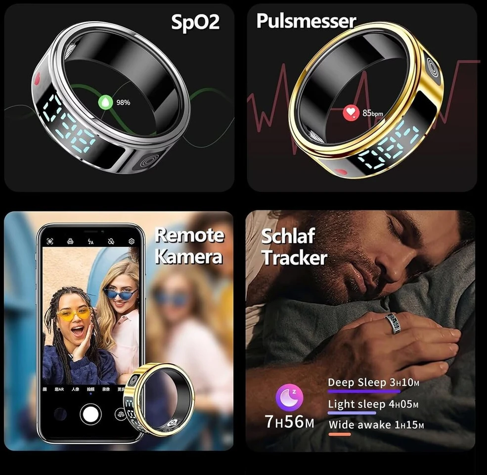 Išmanusis žiedas Android miego stebėjimo žiedai vyrams moterims fitneso stebėjimo žiedas Ios širdies ritmo miego stebėjimo išmanusis žiedas fitneso žiedas pedometras sveikatos žiedas fitneso stebėjimo prietaisas širdies ritmo monitorius aukso spalvos juod