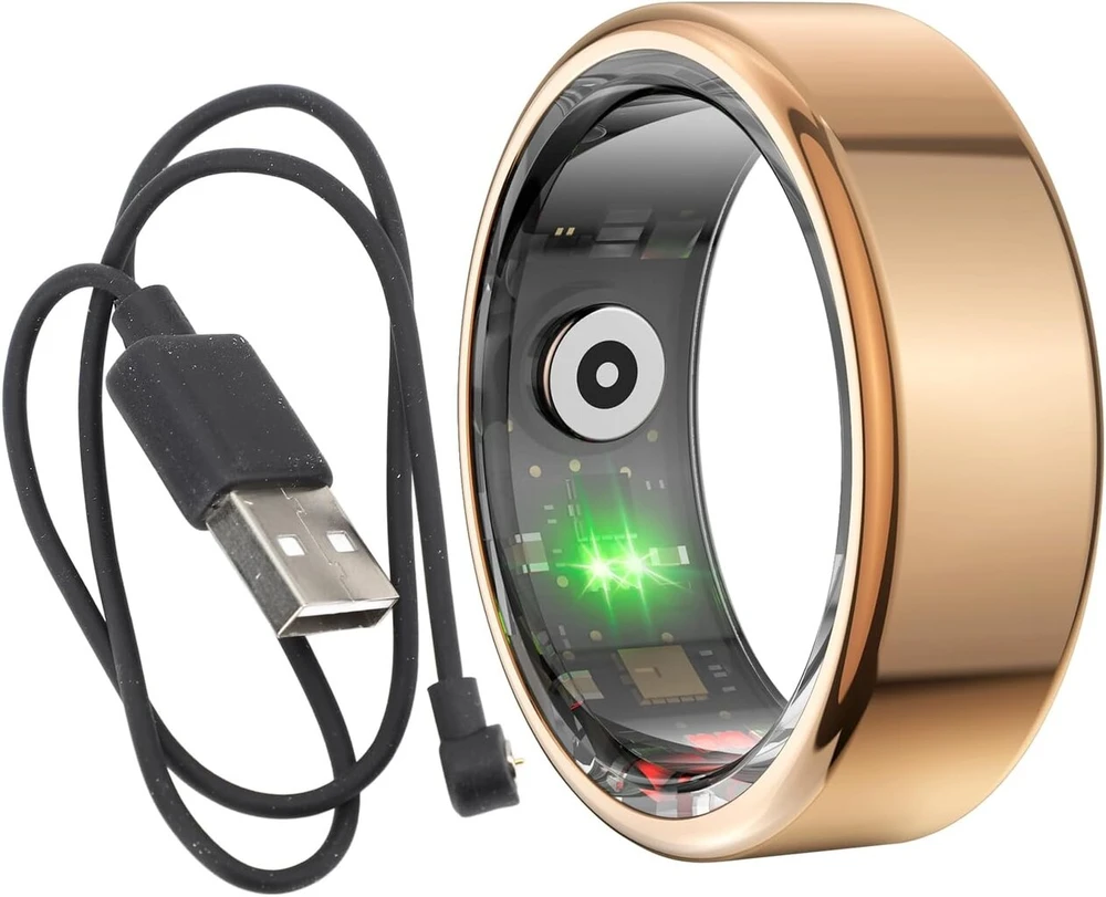 Išmanusis žiedas, skirtas android ir ios, vandeniui atsparūs nešiojami fitneso žiedai vyrams ir moterims, miego seklys, visos dienos stebėjimas, kameros nuotolinio valdymo pultas (rožinis auksas)