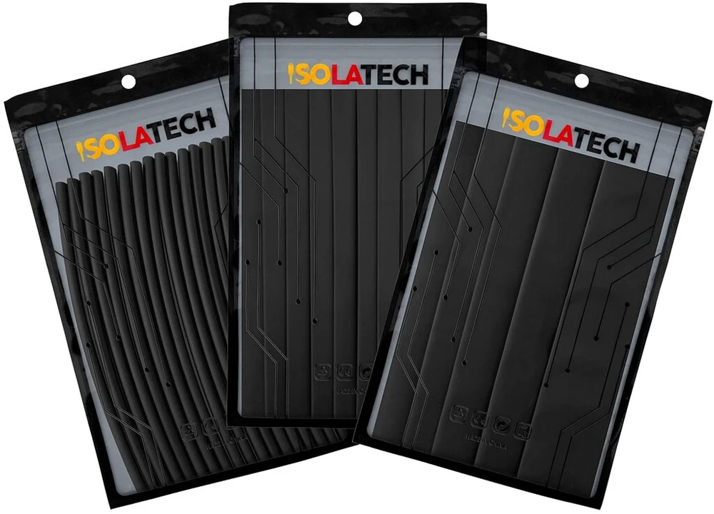Isolatech termiškai susitraukiančių vamzdelių rinkinys 2:1 be klijų, juodas, 1 mm skersmens, 6,0 m ilgio (30 x 20 cm) ir 2 mm skersmens, 5,0 m ilgio (25 vnt. x 20 cm)