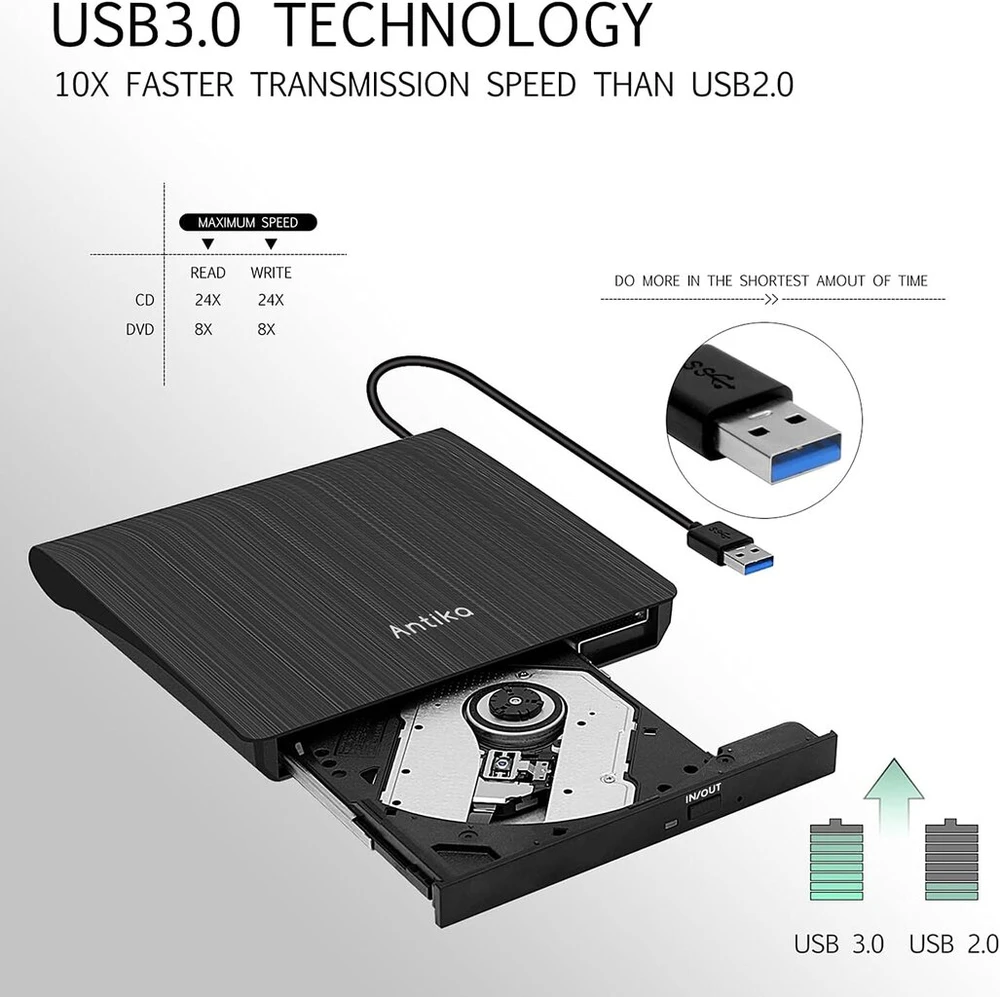 Išorinis Usb 3.0 Dvd/cd įrašymo įrenginys su kortelių skaitytuvu