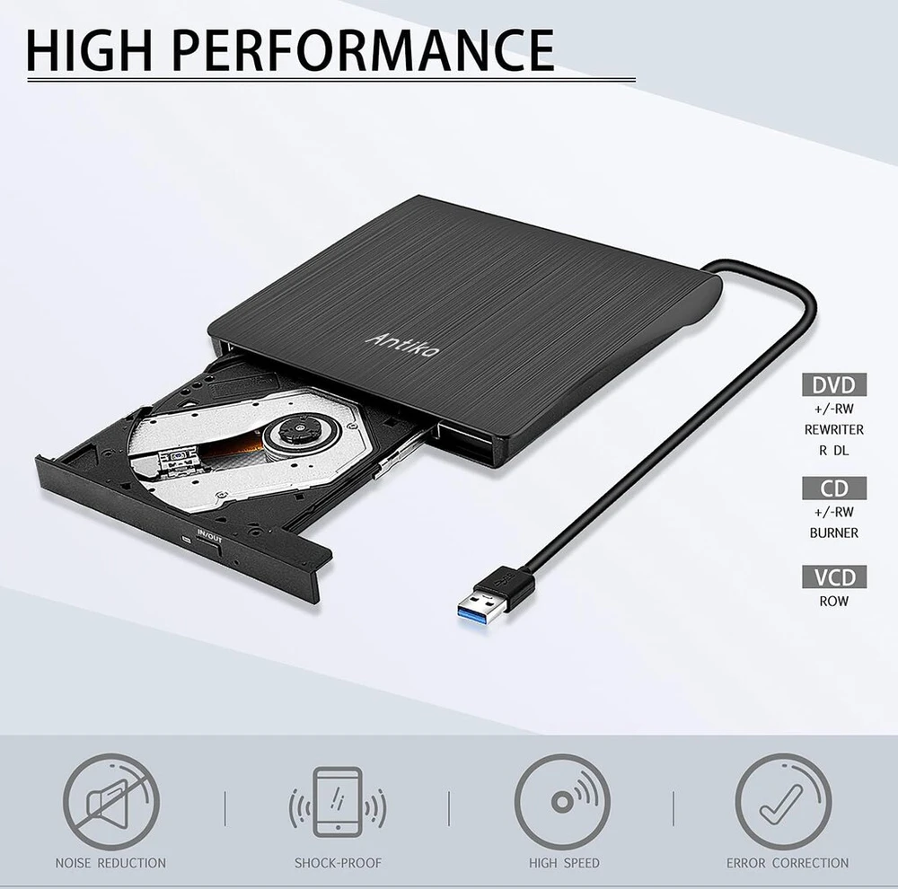 Išorinis Usb 3.0 Dvd/cd įrašymo įrenginys su kortelių skaitytuvu
