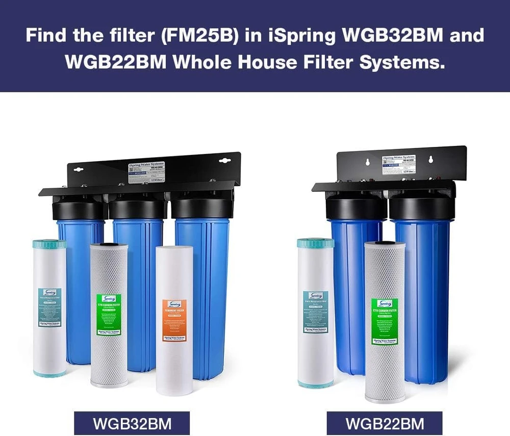 Ispring viso namo vandens filtro kasetė, geležies ir mangano kiekį mažinantis vandens filtras visam namui, 4.5" x 20", modelis: Fm25b