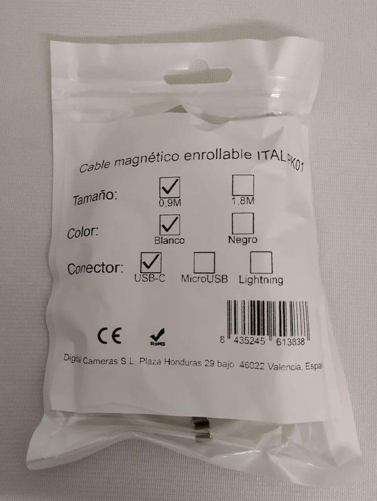 Ital Pk01 ištraukiamas magnetinis kabelis, suderinamas su išmaniaisiais telefonais Usb-c, Micro Usb ir Phone (0,9 m, Usb-c, baltas)