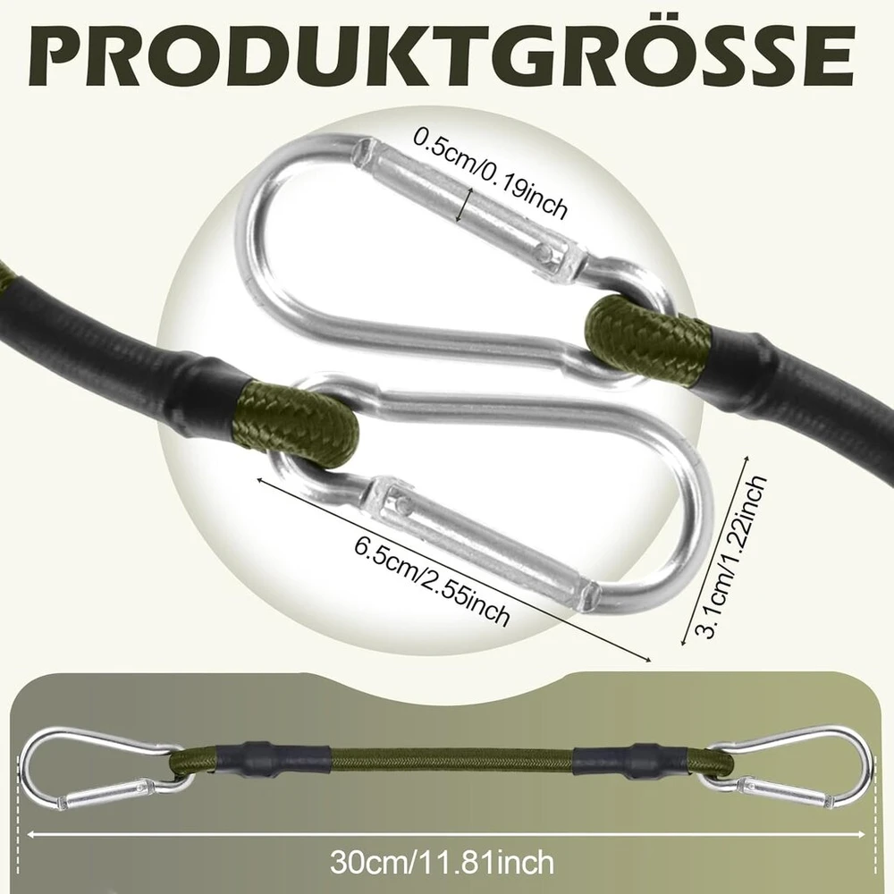Įtempimo guma su karabinu, 30 cm plėtiklis su karabinu, įtempimo dirželiai, guminis įtempiklis saulės burėms, brezentams, sodui, dviračiui, automobiliui, kroviniams