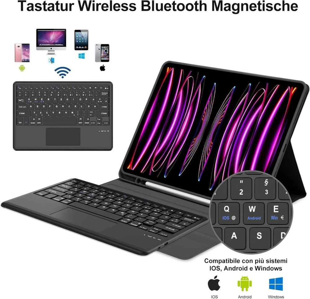 Iveoppe klaviatūra, skirta ipad pro 12.9 su jutikliniu kilimėliu, dėklas su klaviatūra, skirtas ipad pro 6-osios/5-osios/4-osios/3-iosios kartos, bluetooth qwertz magnetinė klaviatūra, skirta ipad 12.9 colių (6/5/4/3) 2018–2022, juoda
