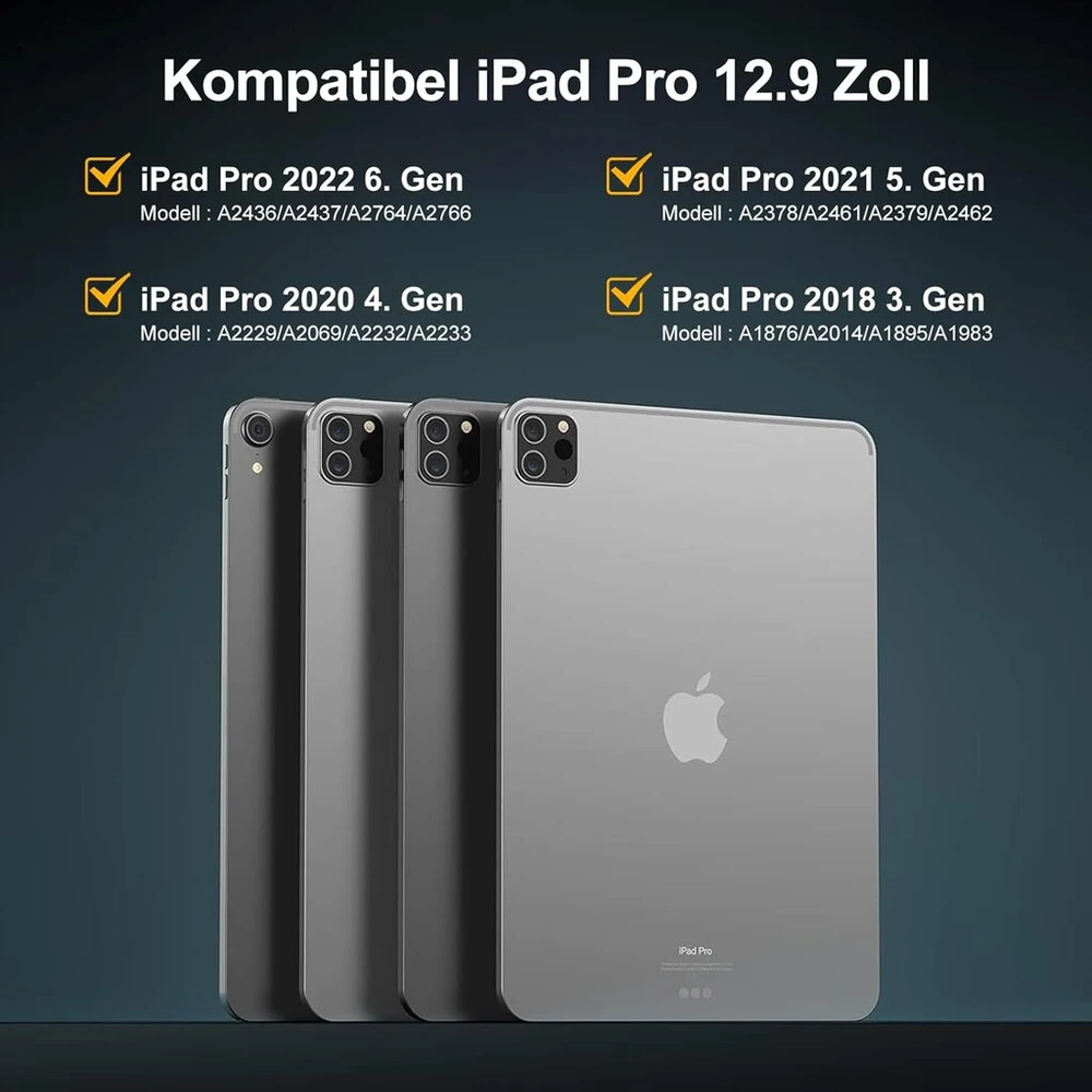 Iveoppe klaviatūra, skirta ipad pro 12.9 su jutikliniu kilimėliu, dėklas su klaviatūra, skirtas ipad pro 6-osios/5-osios/4-osios/3-iosios kartos, bluetooth qwertz magnetinė klaviatūra, skirta ipad 12.9 colių (6/5/4/3) 2018–2022, juoda
