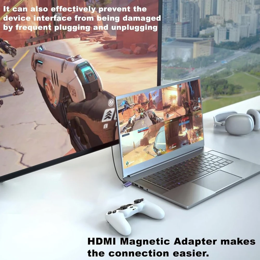 Ivivtor Hdmi magnetinis adapteris 8k - magnetinis Hdmi adapteris A tipo kištukas į lizdą - dešininis magnetinis Hdmi 2.1 nešiojamam kompiuteriui, mobiliajam telefonui, Hdtv