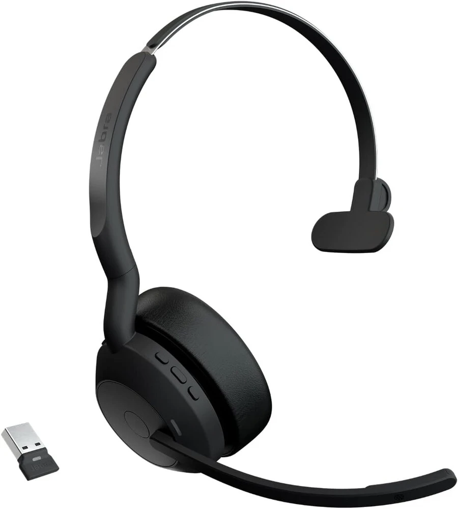 Jabra Evolve2 55 - Air Comfort belaidės mono ausinės - triukšmą slopinančios mikrofonai ir Anc - suderinamos su visomis Uc platformomis, tokiomis kaip Zoom ir Google Meet - juodos