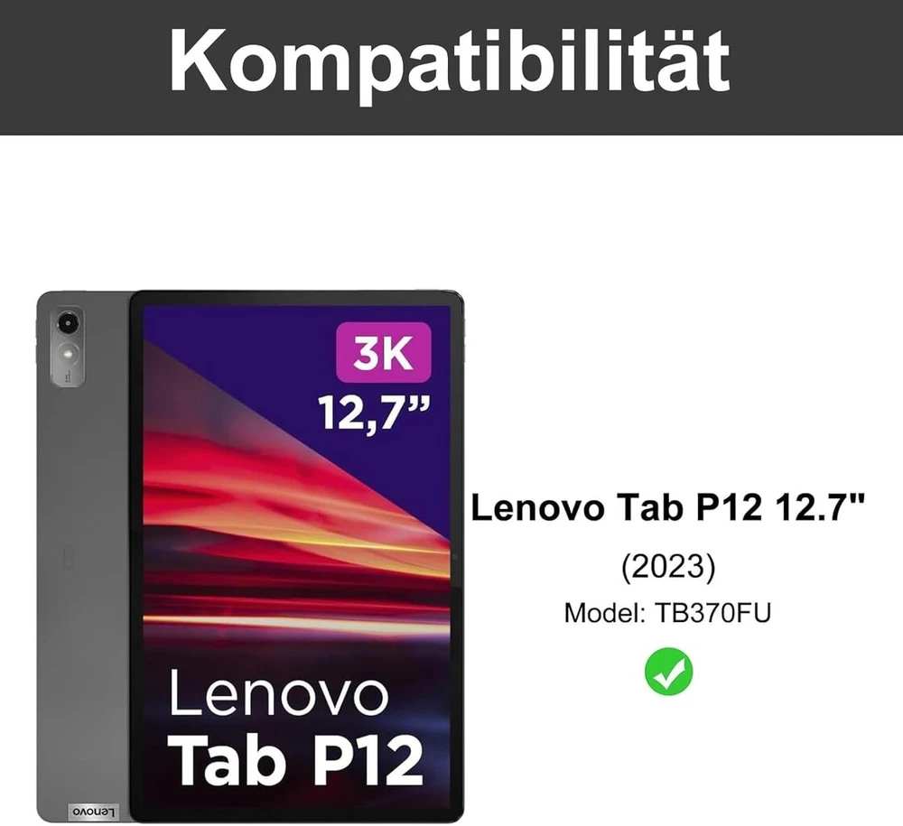 Jademall dėklas leno tab p12 12.7 colių planšetiniam kompiuteriui su nuimama klaviatūra, belaidė bluetooth magnetinė klaviatūra qwertz, juodas