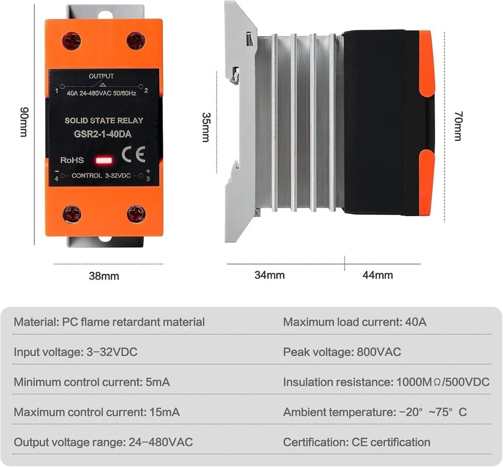 Jadeshay Solid State Relay, Ssr relė Solid State Relay Dc valdymas Ac vienfazė Din bėgelio tvirtinimas su aušintuvu pramoninei automatikai Gsr2-1(40da)