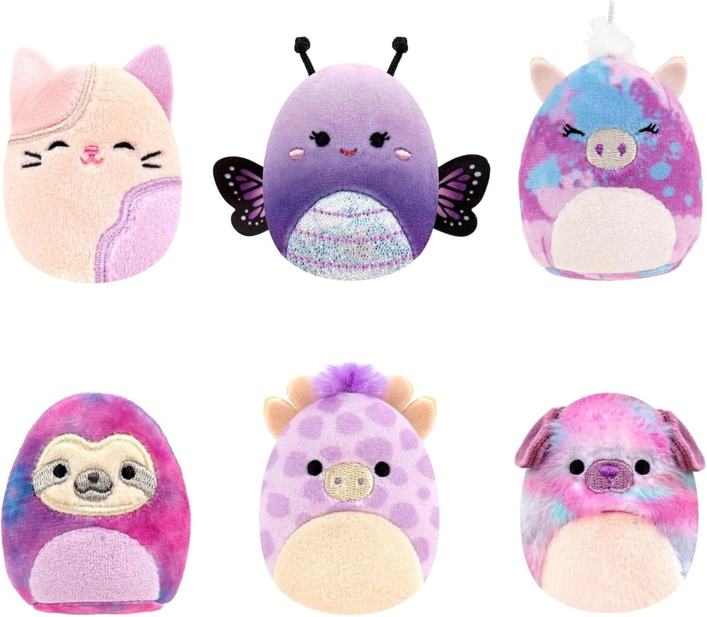 Jazwares Squishville Sqm0475 Violetinė Squad, itin minkšti mini Squishmallows, 5 cm pliušiniai žaisliukai, 6 vnt. pakuotė
