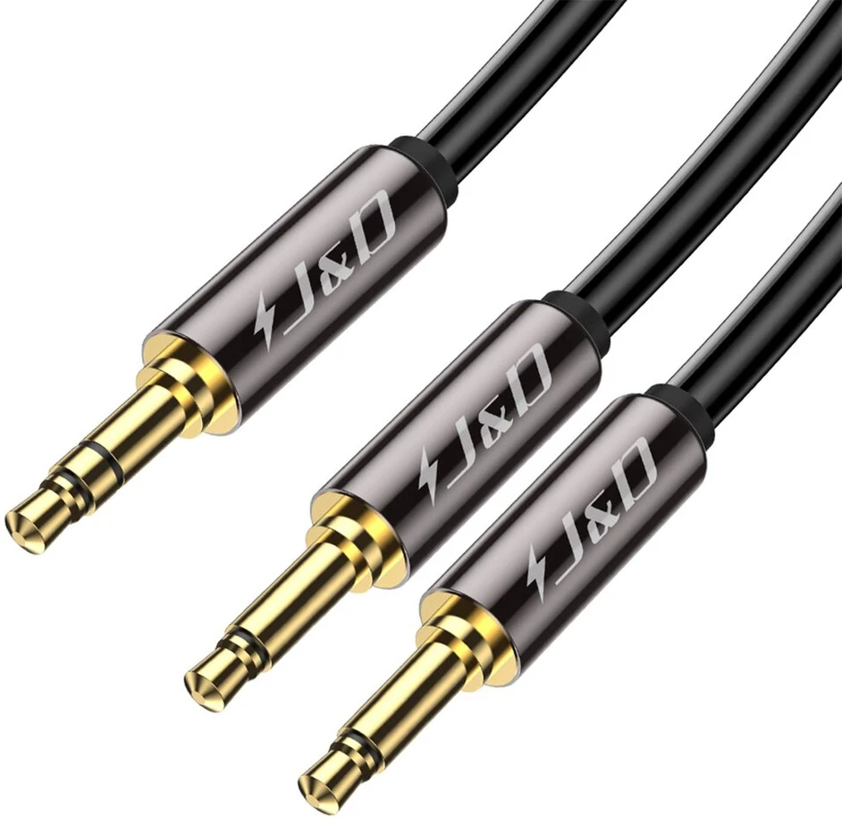 J&d paauksuotas [vario apvalkalas] [sunkus] 3.5mm 1/8" trs kištukas į 2 x 3.5mm 1/8" ts kištuką stereo audio adapterio kabelis - 0.9 metro