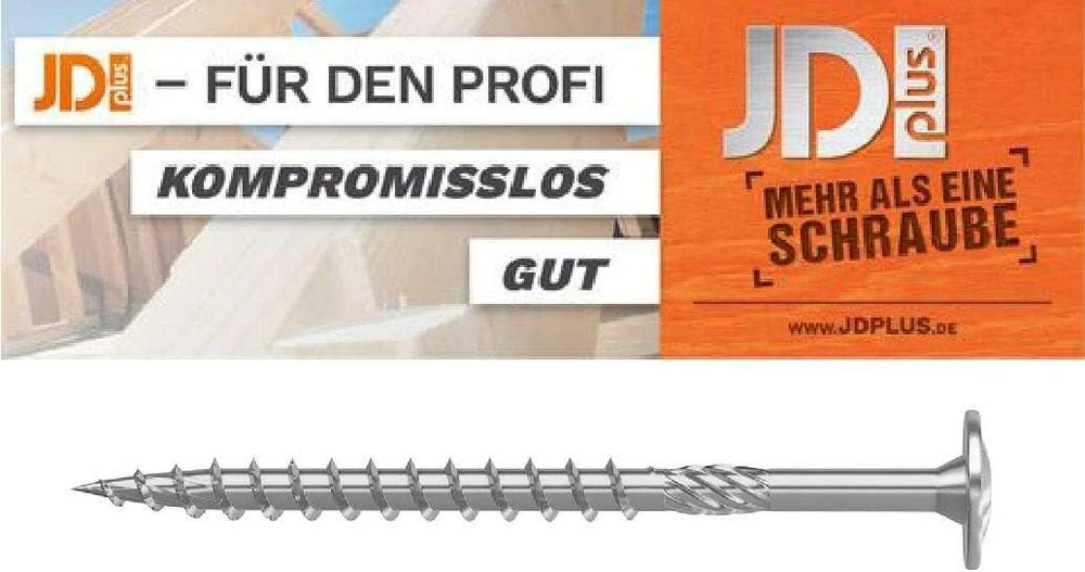 Jd-plus profesionalūs medvaržčiai su plokščia galvute, baltas galvanizavimas, i-star t40, skersmuo 8 mm, ilgis 80–450 mm, konstrukciniai varžtai, 50 vnt.