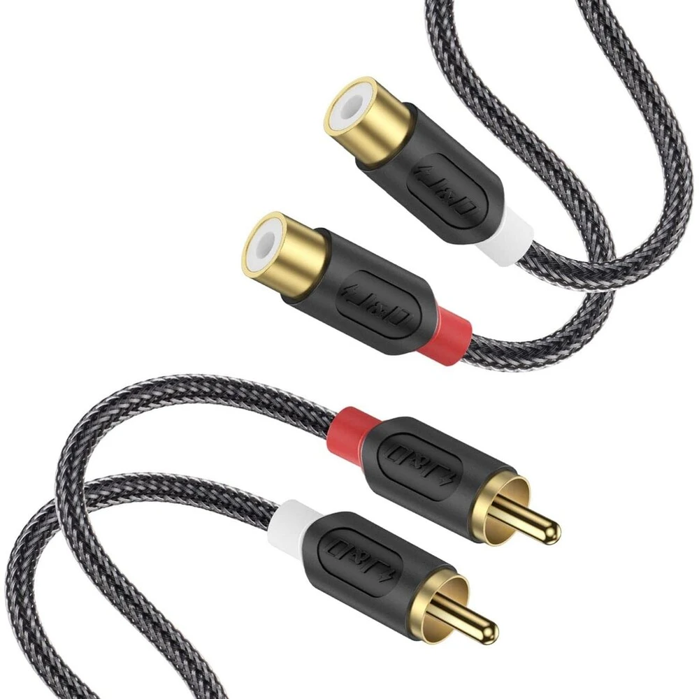 J&d Rca garso kabelio ilgiklis 0,9 m, Rca ilgiklis paauksuotas [audiowave Series] 2 Rca kištukai į 2 lizdus stereo garso kabelis su Pvc apvalkalu ir nailono pynimu