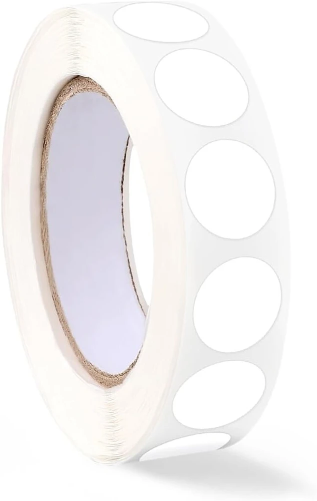 Jeffdad apvalūs lipdukai, 13 mm, 1000 baltų taškų lipdukų pakuotė, vandeniui atsparūs apvalūs lipdukai, baltas lipnus ritinys, maži lipnūs taškiniai etiketės biurui, mažmeninei prekybai, namams (balti)