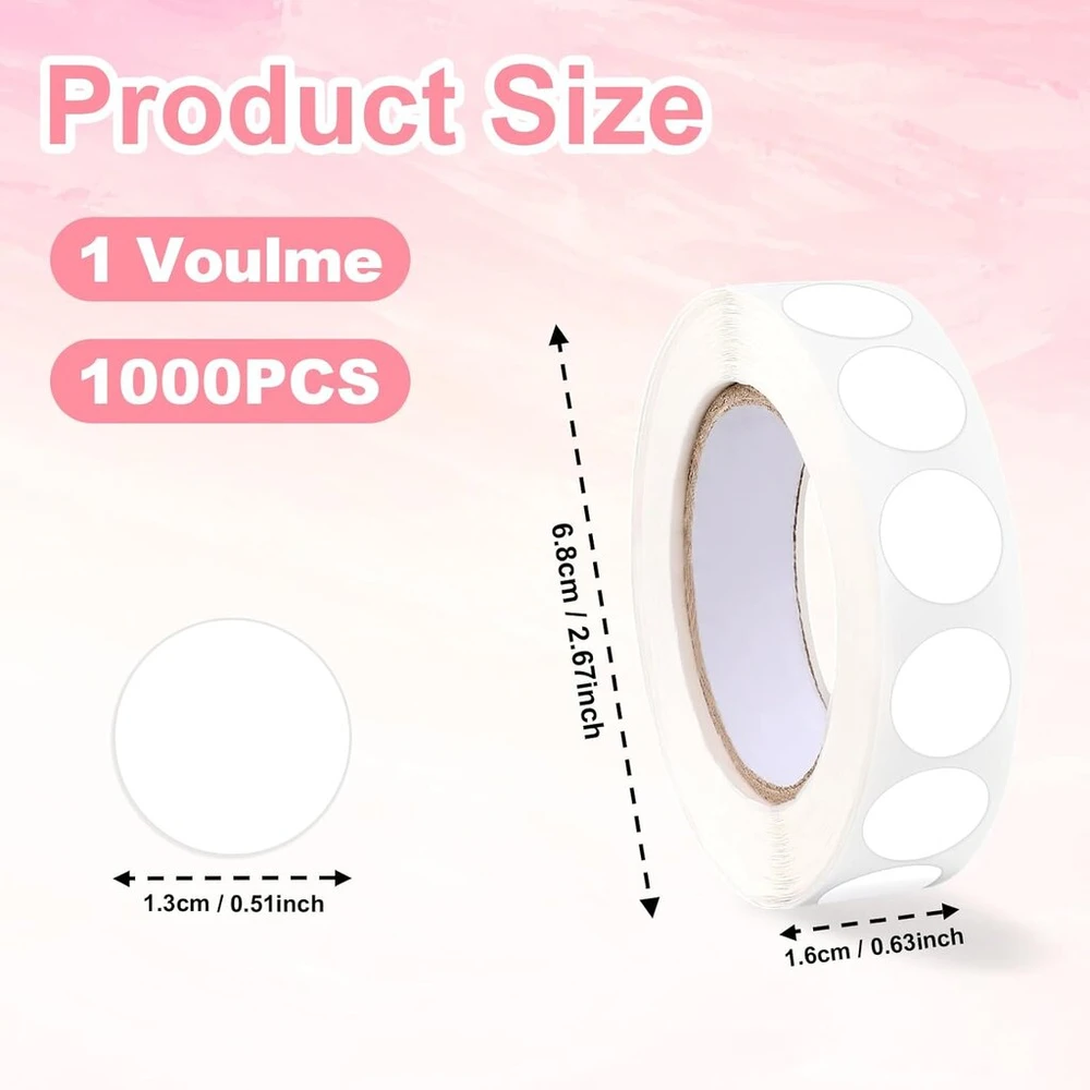 Jeffdad apvalūs lipdukai, 13 mm, 1000 baltų taškų lipdukų pakuotė, vandeniui atsparūs apvalūs lipdukai, baltas lipnus ritinys, maži lipnūs taškiniai etiketės biurui, mažmeninei prekybai, namams (balti)